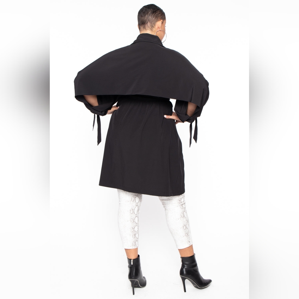 NEW NWOT CurvySense Plus Size Black Luxe Belted French Trench Coat Size 3XL - Picture 3 of 6